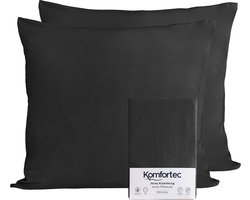 Komfortec Set van 2 Premium Jersey Kussenslopen 60x70 cm - Superzachte Kussenhoes – 100% Katoen – 150 g/m² - Zwart