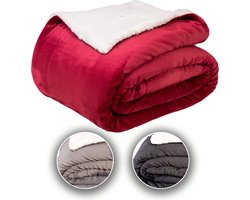 Komfortec Sherpa Fleece Deken - Zeer Zacht - Bankdeken - Fleece Plaid - Sherpa Fleece Dekens - Fleece Deken 240x220 cm – Bordeaux Rood