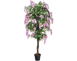 KOMFOTTEU 150 cm hoog Kunstplant Wisteria boom, kunstboom met bloemen, , kunstplanten in pot, kamerplant, kunstplanten,,decoratieve plant voor binnen en buiten, roze