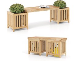 KOMFOTTEU 2-in-1 terrasbank met 2 bloembakken, houten tuinbank van dennenhout voor 2 personen met plantenbakken, sleufontwerp voor eenvoudige montage (naturel, 173 x 40 x 48 cm | bank)