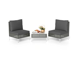 KOMFOTTEU 3-deilge PE-Rotan tuinmeubelset, balkonmeubelen klein balkon, terrasmeubel buiten, balkonmeubelset voor 2 personen, meubelsets outdoor, balkon set 2 stoelen met tafel, incl. kussens, outdoor