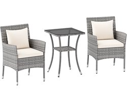 KOMFOTTEU 3-delig Tuinmeubelset, PE-rotan, balkonmeubelset incl. 2 stoelen met zitkussen en tuintafel, zitgroep voor 2 personen, loungeset voor balkon, terras, binnenplaats