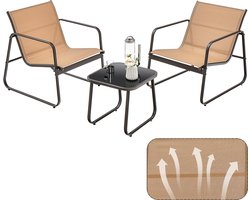 KOMFOTTEU 3-delige balkonset bistroset, balkonmeubelset met 2 stapelstoelen van textiel en tuintafel, tuinzitgroep voor balkon, terrassen (bruin)