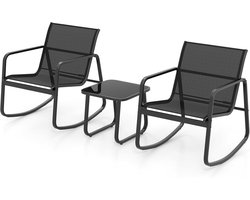 KOMFOTTEU 3-delige balkonset, bistroset met 2 schommelstoelen en tafel, tuinset van textiel, tuinset tuinmeubelset voor terras balkon