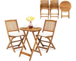 KOMFOTTEU 3-delige Bistroset inklapbaar - Balkonmeubel hout - Tuinmeubelset met 1 tafel en 2 stoelen met 2 kussens - balkonset zitgroep - voor balkon, tuin