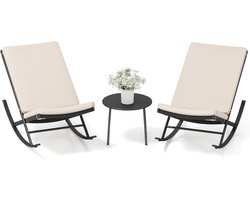 KOMFOTTEU 3-delige bistroset, schommelstoelen voor buiten, van rotan met koffietafel, set voor veranda met kussens van katoen, voor tuin, balkon, zwembadrand