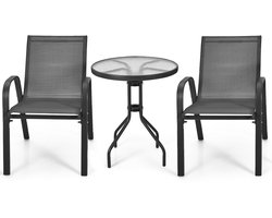 KOMFOTTEU 3-delige Bistroset - tuinset - 2 stoelen en tafel - 2 stoelen belastbaar tot 150 kg - set van tafel en stoelen - voor buiten, terras, veranda
