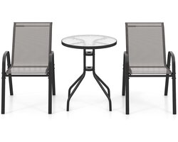 KOMFOTTEU 3-delige Bistroset van textileenweefsel, tuinset met 2 stoelen en 1 glazen tafel, gespreksset voor balkon, terreza, binnenplaats