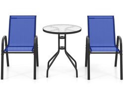 KOMFOTTEU 3-delige Bistroset van textileenweefsel, tuinset met 2 stoelen van textileen en 1 glazen tafel, gespreksset voor balkon, terreza, binnenplaats