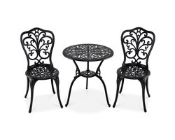 KOMFOTTEU 3-delige bistroset voor buiten, weerbestendige tafel en 2 stoelen van gegoten aluminium met parasolgat, tuinmeubelset