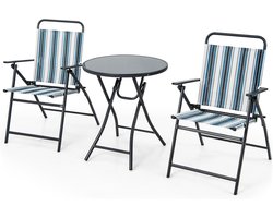 KOMFOTTEU 3-delige inklapbare balkonset, bistrotafel met 2 stoelen, zitgroep met ronde tafel en klapstoelen, tuinmeubelset voor balkon, erf