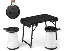 KOMFOTTEU 3-delige opvouwbare campingtafelset, draagbare picknicktafel met 2 uittrekbare led-krukken, stabiele zitgroep voor picknick, kamperen, barbecue en vissen, voor strand, tuin, achtertuin, zwart