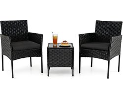 KOMFOTTEU 3-delige Tuinmeubelset, balkonmeubelset, PP-rotan met afneembare kussens, loungeset met 2 stoelen en tafel, zitgroep voor tuin, terras, balkon, binnenplaats