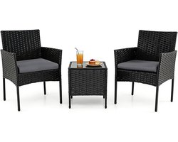 KOMFOTTEU 3-delige Tuinmeubelset, balkonmeubelset, PP-rotan met afneembare kussens, loungeset met 2 stoelen en tafel, zitgroep voor tuin, terras, balkon, binnenplaats
