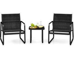 KOMFOTTEU 3-delige tuinmeubelset, bistroset met 2 tuinstoelen en bijzettafel, balkonmeubel, terrasmeubels, zitgroep, zitmeubel, outdoor, voor tuin, binnenplaats, veranda, terras (zwart)