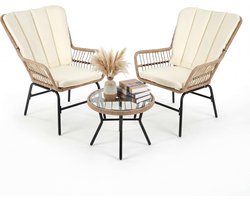 KOMFOTTEU 3-delige tuinmeubelset, PE-rotan balkonmeubel met 2 stoelen met kussens en tafel, bistroset voor balkon, terras en patio, outdoor loungeset voor 2 personen, belastbaar tot 180 kg