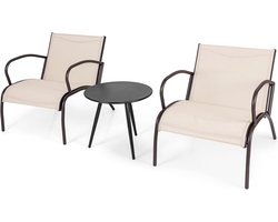 KOMFOTTEU 3-delige tuinmeubelset voor 2 personen, buitenmeubels met 2 stoelen en 1 ronde salontafel, tuinmeubelset, voor binnenplaats, terras, balkon, terras, bruin