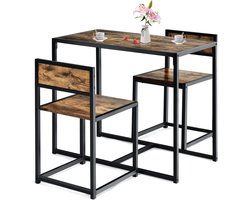 KOMFOTTEU 3-delige zitgroep - bistrotafel met 2 stoelen - statafel met 2 barkrukken - smalle bartafel - stoelen met rugleuning - in industrieel design - voor keuken & eetkamer