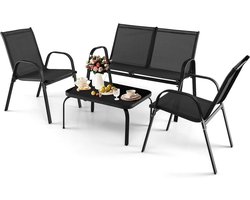 KOMFOTTEU 4-delige balkonset, tuinmeubelset voor 4 personen, tuingarnituur met 2 stoelen, 1 bank en 1 salontafel, terrasmeubelset, zitmeubelen voor balkon, binnenplaats