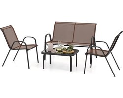 KOMFOTTEU 4-delige balkonset, tuinmeubelset voor 4 personen, tuingarnituur met 2 stoelen, 1 bank en 1 salontafel, terrasmeubelset, zitmeubelen voor balkon, binnenplaats