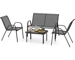 KOMFOTTEU 4-delige balkonset, tuinmeubelset voor 4 personen, tuingarnituur met 2 stoelen, 1 bank en 1 salontafel, terrasmeubelset, zitmeubelen voor balkon, binnenplaats