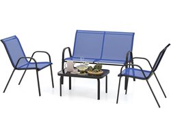 KOMFOTTEU 4-delige balkonset, tuinmeubelset voor 4 personen, tuingarnituur met 2 stoelen, 1 bank en 1 salontafel, terrasmeubelset, zitmeubelen voor balkon, binnenplaats