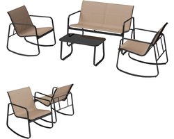 KOMFOTTEU 4-delige tuinmeubelset, balkonset met 2 schommelstoelen, bank & balkontafel, tuinset van textiel, tuinset terrasmeubels voor in de tuin