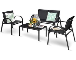 KOMFOTTEU 4-delige tuinmeubelset, balkonset voor 4 personen, tuingarnituur met 2 stoelen, 1 bank en 1 salontafel, zitmeubelen terrasmeubelset