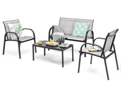 KOMFOTTEU 4-delige tuinmeubelset, balkonset voor 4 personen, tuingarnituur met 2 stoelen, 1 bank en 1 salontafel, zitmeubelen terrasmeubelset voor zwembad, erf