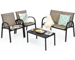 KOMFOTTEU 4-delige tuinmeubelset, balkonset voor 4 personen, tuingarnituur met 2 stoelen, 1 bank en 1 salontafel, zitmeubelen terrasmeubelset voor zwembad, erf