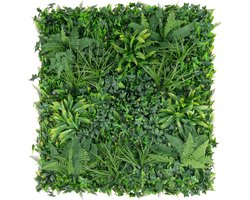 KOMFOTTEU 4 stuks kunstheggen, plantenwand, 50 x 50 cm, panelen met veelzijdige bladeren, gesimuleerd gazon, kunstplant, wandplant voor muur, tuin, balkon, groen