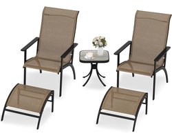 KOMFOTTEU 5-delige tuinmeubelset voor buiten, set met 1 tafel, 2 Adirondack-stoelen en 2 voetsteunen, conversatieset van stof voor terras, balkon, zwembad