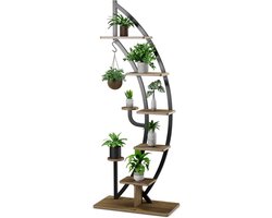 KOMFOTTEU 5-traps plantenstandaard, metalen plantenbak, plantentrap met kantelbeveiliging, plantenhouder met 7 niveaus en 1 haak, verkoopstandaard voor terras, tuin en balkon