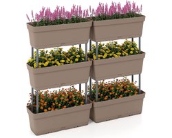 KOMFOTTEU 6 stuks plantenbakken, bloembakken van kunststof, verticaal verhoogd bed, doe-het-zelf plantenpotten met netmatten en drainagegaten, tuinbed, plantentrap voor terras, balkon, tuin (grijs)