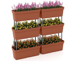 KOMFOTTEU 6 stuks plantenbakken, bloembakken van kunststof, verticaal verhoogd bed, doe-het-zelf plantenpotten met netmatten en drainagegaten, tuinbed, plantentrap voor terras, balkon, tuin (rood)