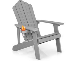 KOMFOTTEU Adirondack stoel met bekerhouder, tuinstoel met rugleuning en armleuningen, weerbestendig en ergonomisch, relaxstoel tot 150 kg voor balkon, tuin, strand
