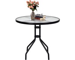 KOMFOTTEU Balkontafel, rond, tuintafel met paraplugat, bistrotafel met glasplaat en metalen frame, bijzettafel eettafel 70 x 70 x 71 cm voor binnenplaats, terras
