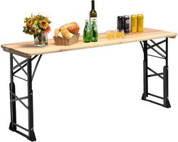 KOMFOTTEU Biertafel voor buiten, in hoogte verstelbaar (75 cm-105 cm), inklapbare tuinbartafel, picknicktafel met parasolgat, 168,5 x 50 cm (l x b), narurel en zwart