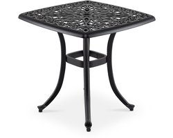 KOMFOTTEU bijzettafel voor buiten 54cm, vierkante bistrotafel van gegoten aluminium met parasolgat, opengewerkt bloemenpatroon, kleine weerbestendige salontafel voor tuin en balkon