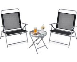 KOMFOTTEU Bistroset 3-delig, bistrotafel met 2 inklapbare stoelen, tuinmeubelset van metaal en gegolfd glas, moderne zitgroep voor binnenplaats, veranda en terrassen