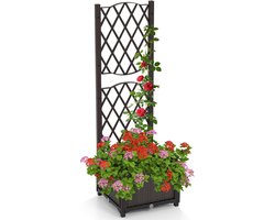 KOMFOTTEU Bloembak met rankrooster, verhoogd bloembed met latwerk voor klimplanten en potplanten, diep plantenbed met drainagegaten voor balkon, achtertuin en tuin (bruin, 40 x 40 x 122 cm)