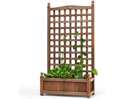 KOMFOTTEU Bloembak met rankrooster, verhoogd bloembed van dennenhout, plantenbak voor klimplanten, tuinbed met drainagegaten en inkijkbescherming, rankkast, tuinlatwerk voor terras, balkon, donkerbruin