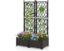 KOMFOTTEU bloembak met rankrooster, verhoogde plantenbak met hekwerk voor klimplanten & potplanten, diep plantenbed met drainagegaten voor balkon, achtertuin & tuin (Zwart, 80 x 40 x 126 cm)