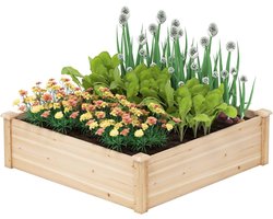 KOMFOTTEU Bloembak van hout, plantenbak met open bodem, verhoogde tuinbak, bloembak voor pallets, kruidenbak voor bloemen, groenten, fruit, 102 x 102 x 30 cm, naturel