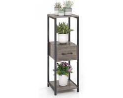 KOMFOTTEU Bloemenstandaard, 3-traps plantenstandaard met lade en open planken, plantentafel, bloementafel, bloemenrek, plantenrek
