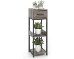 KOMFOTTEU Bloemenstandaard, 3-traps plantenstandaard met lade en open planken, plantentafel, bloementafel, bloemenrek, plantenrek