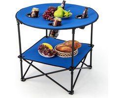 KOMFOTTEU Campingtafel, inklapbaar, picknicktafel met 2 niveaus van Oxford-stof, draagbare tafel met 4 bekerhouders, bijzettafel met draagtas, voor barbecue, feest, vissen