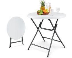 KOMFOTTEU Campingtafel, opvouwbaar, HDPE, ronde picknicktafel met metalen frame, draagvermogen 75 kg, voor tuin, barbecue, party, wit, diameter 81 cm