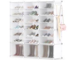 KOMFOTTEU Draagbaar schoenenrek, schoenenkast met 12 vakken en deur, ruimtebesparende schoenenopberging voor hoge hakken, laarzen, pantoffels, DIY schoenenorganizer voor kast, hal & entree (wit)