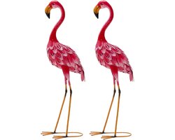 KOMFOTTEU Flamingo-tuinbeelden, set van 2 tuinsculpturen van metaal, 89 cm hoog, tuindecoratie voor thuis en op het terras (Flamingo)